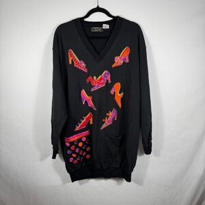 J. Renee One Size Black Sweatshirt Dress Shoes Applique Vintage 80s Novelty